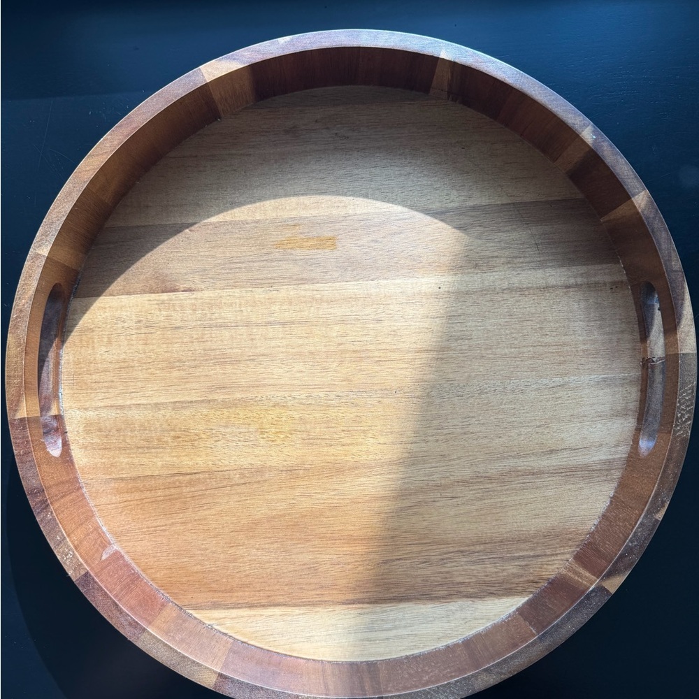 Wooden Round Serving Tray - Natural Brown